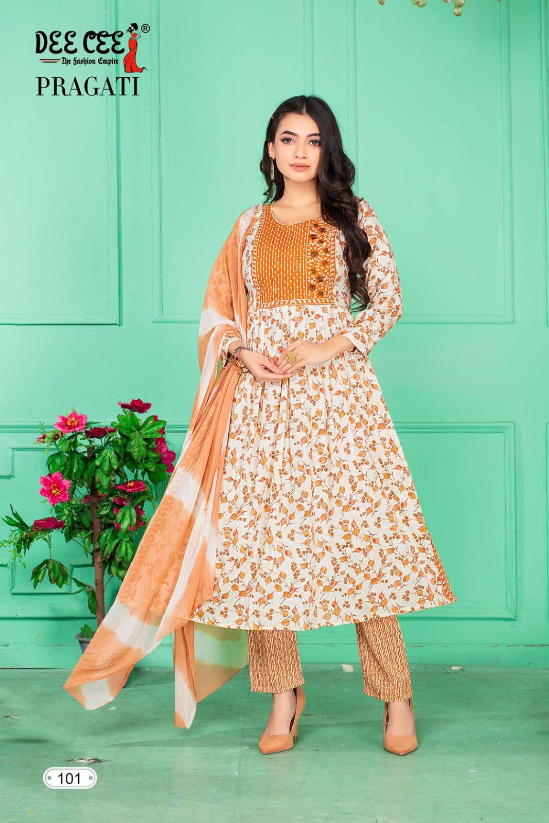 Pragati By Deecee Printed Naira Cut Kurti With Bottom Dupatta Wholesale Clothing Suppliers In India
